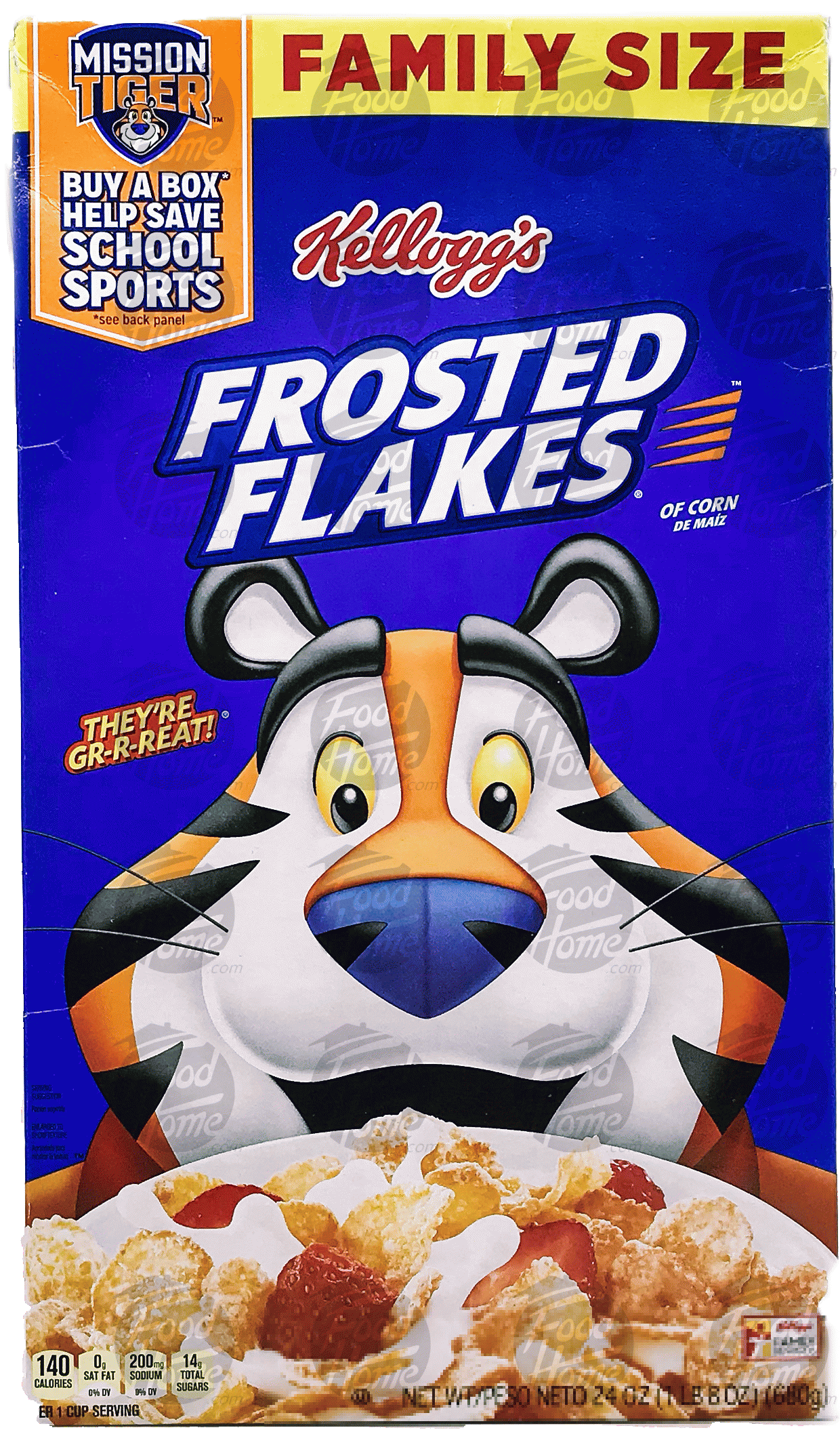 Kellogg Family Size frosted flakes; sweetened corn flake cereal, box Full-Size Picture